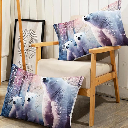 AILONEN Polar Bear Fitted Sheet Set Queen Size, Arctic Animals Bedding Winter Snow Bear Kawaii Kids Bed Sheet with 2 Pillowcases,3 Pieces Queen Fitted Sheet Set for Girls Boys