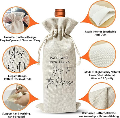 Wedding Or Engagement Gift Wine Bag For Couple Bride Groom Her Him Women, Wedding Or Engagement Party Supplies Favors, New Bride Gift Idea, Newlywed Bride Gift, Cotton Linen Wine Bag, Proposal Gift