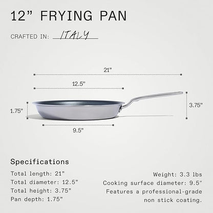Made In Cookware - ProCoat 12" Non Stick Frying Pan With Lid - 5 Ply Stainless Clad Nonstick - Professional Cookware - Crafted in Italy - Induction Compatible - (Graphite)