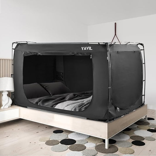 Bed Tent Bed Canopy Twin Size, Portable Sleeping Tents Dream Tents Indoor for Kids and Adult, Blackout 70% Breathable Privacy Space on Bed with Three Doors (Mattress Not Included)…