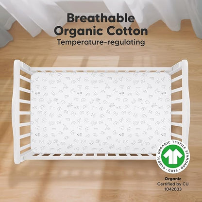 2-Pack Organic Crib Sheets for Boys, Girls - Jersey Fitted Crib Sheet, Baby Crib Sheets Neutral, Crib Mattress Sheet, Cotton Crib Sheets, Breathable Crib Sheet, Baby Mattress Sheets (ABC Land Rose)