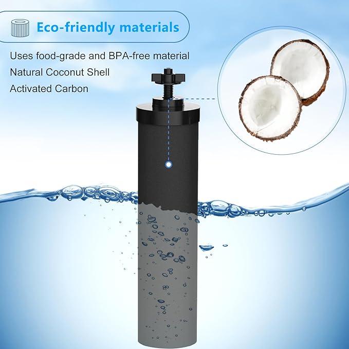 Black Filters 4 Pack by NSF/ANSI 42 Certified, Replacement for BB9-2® Purification Elements Filters, Compatible with Berkey Gravity Filtration System, Replacement for Berkey Black Filters