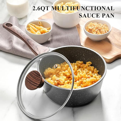 SENSARTE Nonstick Cookware Set 8-Piece, Healthy Pots and Pans Non-toxic Kitchen Cooking Set with Swiss Granite Coating, Stay-Cool Handles, Induction Compatible, PFOA free