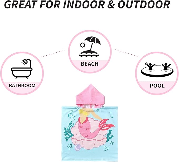 NovForth Kids Beach Towel for Boys Girls, Mermaid Hooded Bath Towel Wrap, Toddler Pool Towel with Hood
