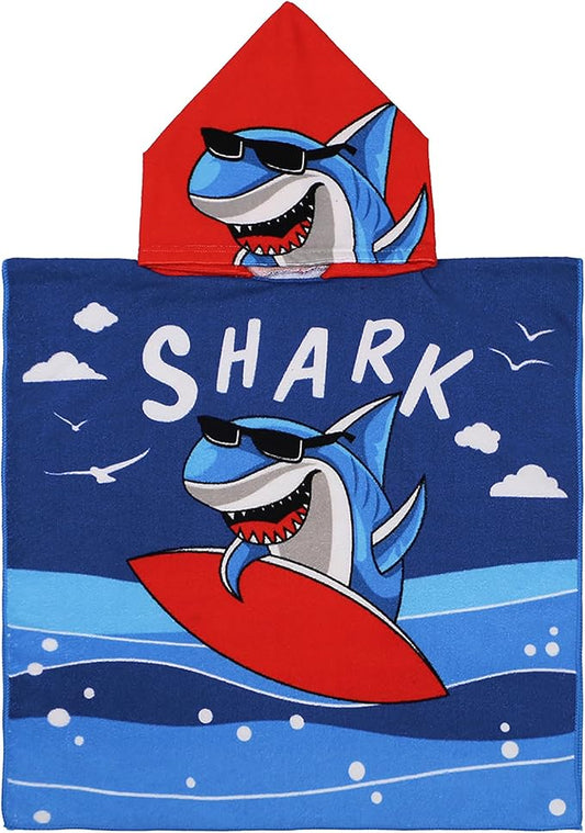 Shark Beach Towel for Ages 1-4, Cute Kids Hooded Bath Towel, 47.2" x 23.6" Super Absorbent Toddler Bath Towel