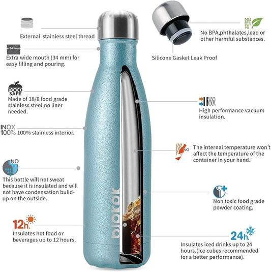 BJPKPK Stainless Steel Water Bottle -17Oz -Double wall Vacuum Insulated Bottle-Magnetite Turquoise