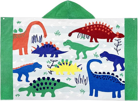 BANGSAUR Kids Hooded Beach Bath Towels, 100% Cotton 50"x30" Wrap Blanket, Toddlers Boys 3-12 Years Coverup Towel Dinosaurs