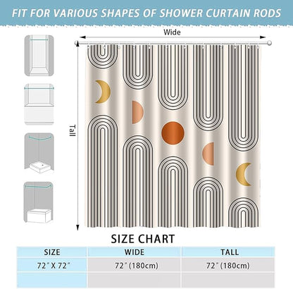 Boho Shower Curtains for Bathroom Mid Century Minimalist Abstract Aesthetic Modern Bathroom Decor Curtain Machine Washable Waterproof Fabric with 12 Hooks (Beige Minimalist, 72" x 72")