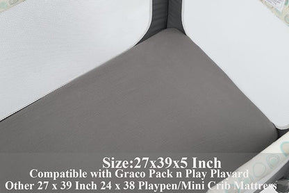 Muslin Pack and Play Sheets Fitted Compatible with Graco Pack n Play Playard Crib and Other 27 x 39 Inch 24 x 38 Playpen/Mini Crib Mattress Soft 100% Cotton Grey & Navy