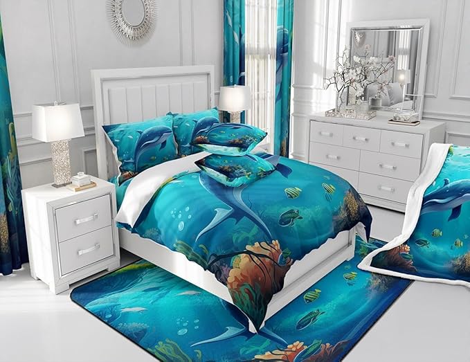 Feelyou Whale Shower Curtain Cute Whale Fabric Shower Curtain for Kids Boys Girls Blue Ocean Theme Bathroom Waterproof Accessories with 12 Hooks Ocean Animal Curtains,72x72 Inches