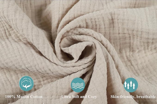 Muslin Pack and Play Sheets Fitted Compatible with 4moms Breeze Plus Playard and Other 30x43 Inch Large Playpen Mattress Snuggly Soft 100% Cotton Fog & Brown