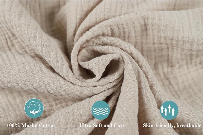 Muslin Travel Crib Fitted Sheets Compatible with Baby Bjorn, Guava Lotus Travel Crib and 24 x 42 Inch Travel Light Playard Mattress Snuggly Soft 100% Cotton Fog & Brown