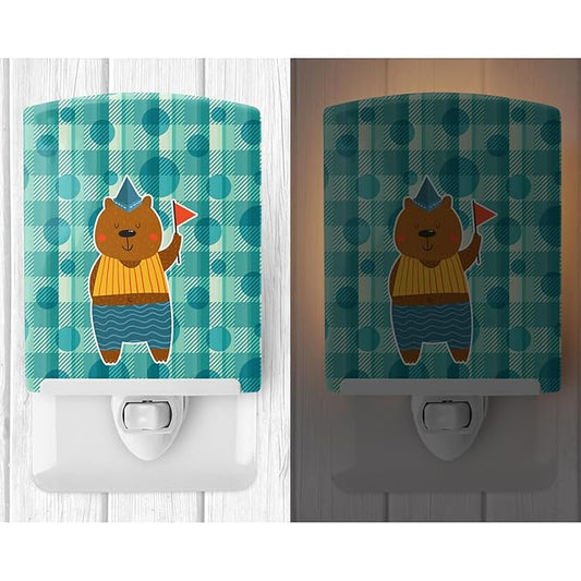 Caroline's Treasures BB6769CNL Celebration Bear Ceramic Night Light Compact, UL-Certified, Ideal for Bedroom, Bathroom, Nursery, Hallway, Kitchen, 6x4x3, Multicolor