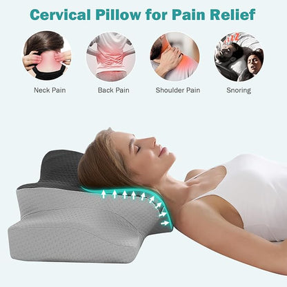 Hansleep Adjustable Cervical Pillow for Neck Pain, Ergonomic Memory Foam Neck Pillow for Sleeping with Breathable Pillowcase, Orthopedic Contour Neck Pillow for Side Back Stomach Sleeper, Grey