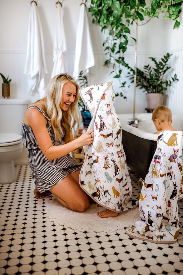 Little Unicorn Cotton Muslin & Terry Hooded Towel, Larger Size 1-6 Years (Woof)