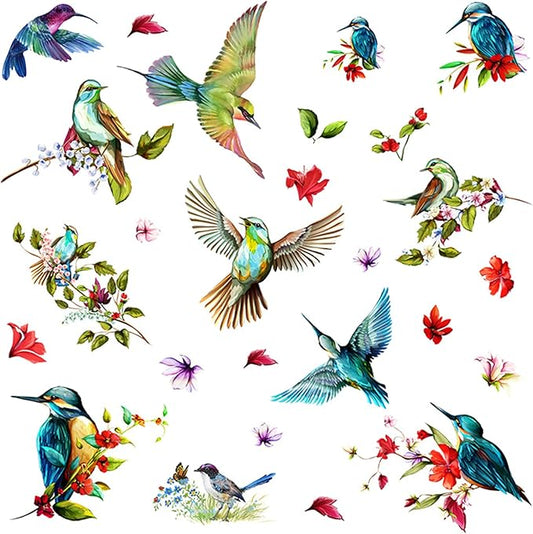 Birds Anti-Collision Spring Window Clings for Glass Windows, Glass Flower Wall Decals, Birds Alert Collision Window Decals Hummingbirds Butterfly Decal Prevent Bird Strikes on Windows Doors