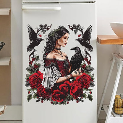Halloween Wall Stickers Horror Witch Crow Halloween Wall Decor Self Adhesive Witch Crow Design Wall Decals Supply Halloween Stickers for Wall Window Glass Mirror Halloween Decorations Clearance