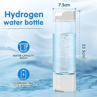 Hydrogen Water Bottle Generator with Gas Inhaler Molecular H2 Maker Machine SPE/PEM Technology Generates Real 3000ppb Pure Hydrogen Concentration Dupont Membrane Purification Vent (White)