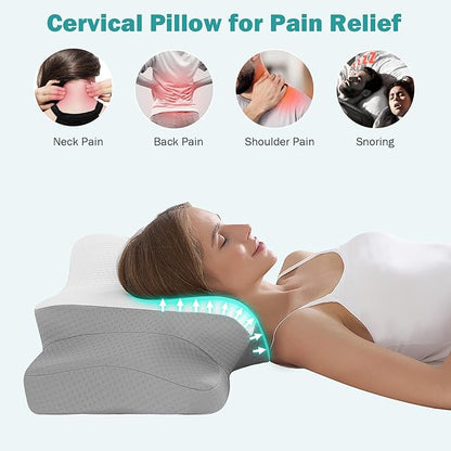 Hansleep Adjustable Cervical Pillow for Neck Pain, Ergonomic Memory Foam Neck Pillow for Sleeping with Breathable Pillowcase, Orthopedic Contour Neck Pillow for Side Back Stomach Sleeper, White