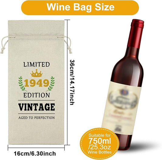 Sazuwu 75 Year Old Gifts Vintage 1949 Wine Bag 75th Birthday Gifts for Women Men Gifts for Someone Turning 75 Wine Bottle Decoration Bag Born in 1949 Gifts Wine Accessories Gifts for Wine Lovers