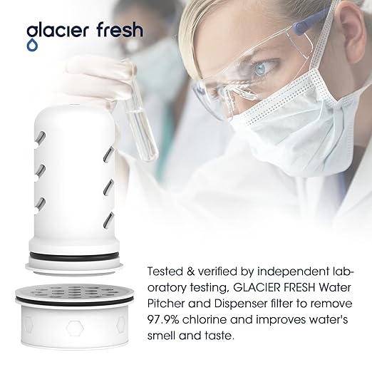 GLACIER FRESH Water Pitcher Filter Replacement for LS Home Dispenser and Pitcher Systems, Reduces Chlorine Taste and Odor, 2 Membrane Micro Filter and 4 Activated Carbon + Ion Exchange Filter