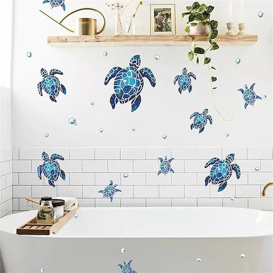 Waterproof Removable Watercolor Turtles Vinyl Wall Decal for Nursery Kidsroom School Classroom Livingroom Bedroom Bathroom Sea Life Sticker in Coastal Ocean Theme