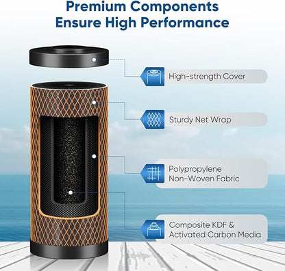 PUREPLUS 5 Micron 10" x 4.5" Whole House Coconut Shell Activated Carbon and KDF Water Filter, Heavy Metal Removal Replacement Water Filter, CTO10BB-KDF, 3 PACK