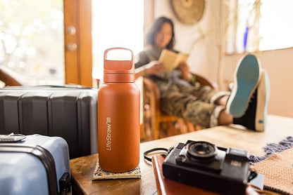 LifeStraw Go Series — Insulated Stainless Steel Water Filter Bottle for Travel and Everyday Use Removes Bacteria, Parasites and Microplastics, Improves Taste, 1L Polar White