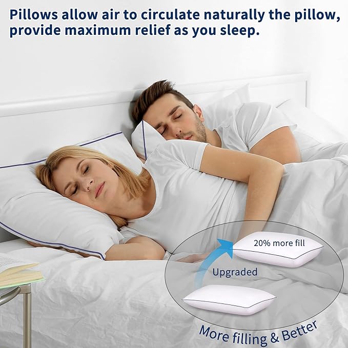 Hotel Quality Cooling Queen&King Size Bed Pillows Set of 4 - Soft, Firm, and Supportive Down Alternative Pillows for Back, Stomach, and Side Sleepers