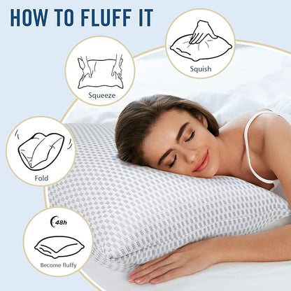 Shredded Memory Foam Pillows, King Size Bed Pillows for Sleeping 2 Pack,Washable Removable Cover,Pillows Suitable for Stomach,Back and Side Sleepers.
