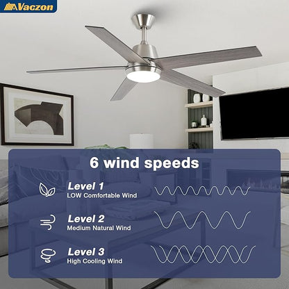 Ceiling Fans with Lights and Remote 52 Inch Modern Ceiling Fan with 6 Speeds, Dimmable LED, Reversible Noiseless DC Motor, Two-Color Blades, Cooling Fan for Bedroom, Living Room, Dining Room