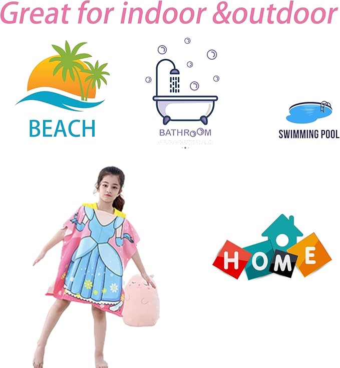 Princess Kids Hooded Towel for Toddler Girls Soft and Absorbent Poncho Hooded Kids Towel for Beach Bath and Swim, 47.2" L x 23.6" W