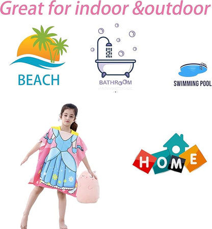 Princess Kids Hooded Towel for Toddler Girls Soft and Absorbent Poncho Hooded Kids Towel for Beach Bath and Swim, 47.2" L x 23.6" W