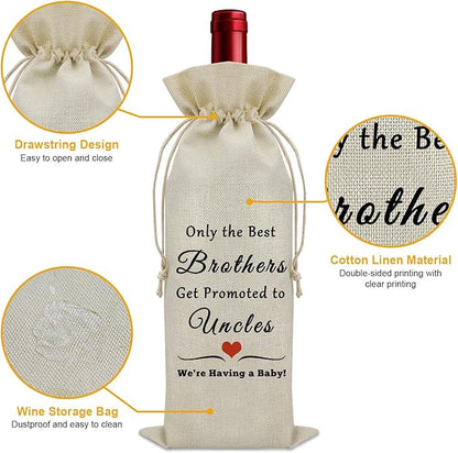 Sazuwu Best Brother Promoted to Uncle Wine Bag Uncle Fathers Day Gift from Niece and Nephew New Uncle Gifts First Time Wine Bottle Decoration Bag Uncle Pregnancy Announcement Gift Uncle to Be Gifts