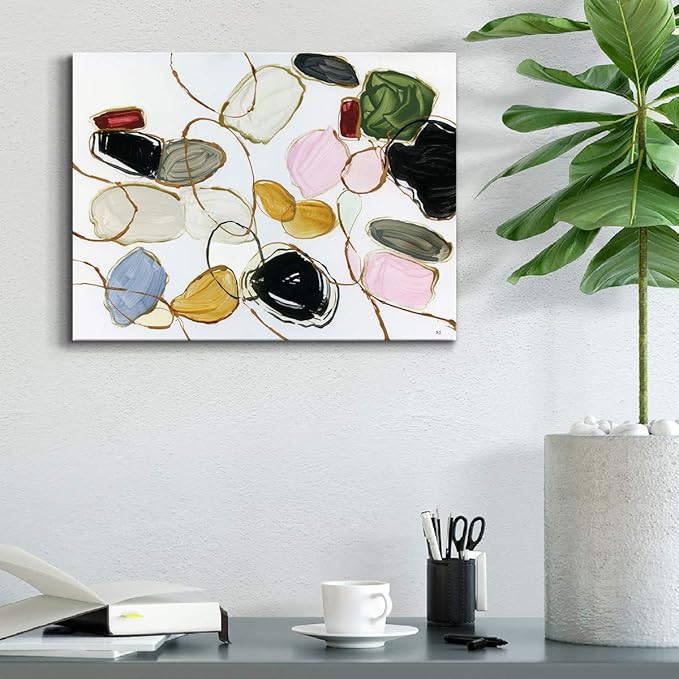 Renditions Gallery Canvas Wall Art Modern Paintings Decorations Colorful Brushstroke Jewels Abstract Watercolor Wall Hanging Artwork Prints for Bedroom Office Kitchen - 8"x12" LT33