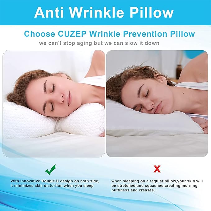 Side Sleeper Pillow Anti Wrinkle Aging Pillow Gel Shredded Memory Foam for Neck Pain Relief Pillow for Sleeping Side Back Stomach Sleeper Pillows (Regular White Style)