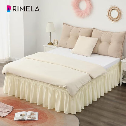 RIMELA Bed Skirt King Size 15 Inch Drop, Wrap Around Elastic Bedskirt Solid Microfiber Luxury Hotel Quality Fabric, Easy to Install Machine Washable Wrinkle & Fade Resistant, Cream