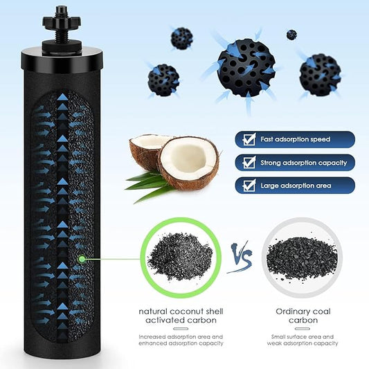 Water Filter Replacement for Berkey, Water Filter System Black Activated Carbon Block Filters Compatible with Berkey® BB9-2® Gravity Filtration System, Pack of 6
