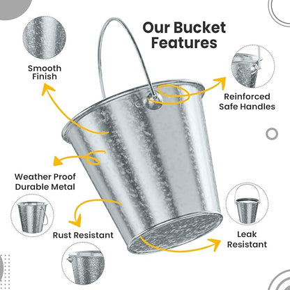 Small Metal Buckets with Handle 6 Pcs – Galvanized Bucket Leak Proof & Rust Resistant 20 fl oz Capacity - Best for Party Décor, Organizing & Decorating Classrooms (Silver, Small 4.3" Top)
