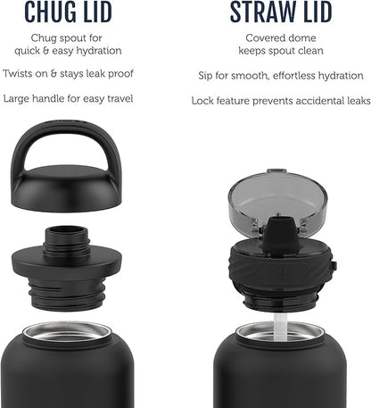 Ello Cooper 40oz Stainless Steel Water Bottle with 2 Lids Chug and Straw | Leak Proof | Double Walled and Vacuum Insulated | Built in Carry Loop | Dishwasher Safe | Yucca