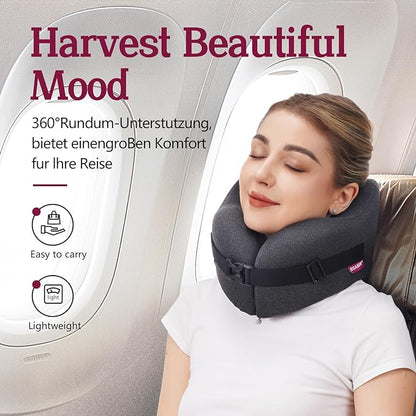 Travel Pillow Vac Compressed Memory Foam Neck Pillow Airplane,Soft and compatible,Neck Support,Washable,Airplanes Travel Essentials Accessories for Office,Flight,Cars Breaks Sleeping(Black)