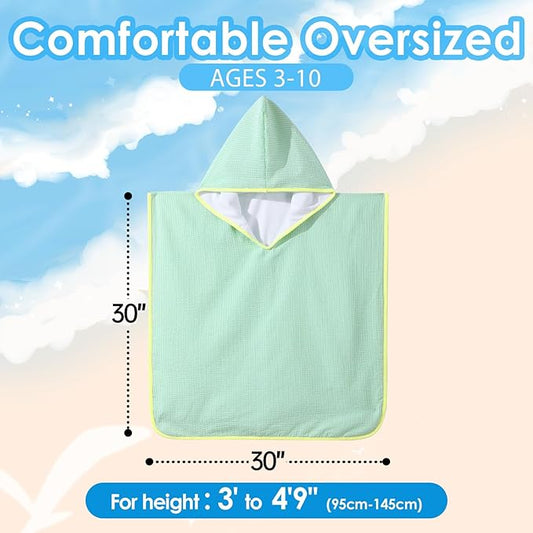 Hooded Towels for Kids,Toddler Bath Towel Swim Cover Up for Ages 3-10 Girls Boys Pool Towels Soft Thick 30"x30" Microfiber Poncho Towel（Green）