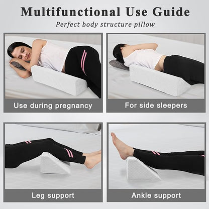 Bed Wedge Pillow for Side Sleeping Foam Filled Body Positioning Triangle Pillow Suitable for Pregnancy and Surgery Prevent Bed Sore for Leg and Back Support with Pillow Case (White)