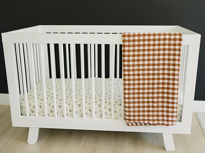 Cream Floral Muslin Crib Sheet by Mebie Baby, Soft and Breathable Bed Sheets for Babies, Modern Neutral Bedding for Cribs, Standard Crib Mattress Fitted Sheet, Great for Boy or Girl Room or Nursery