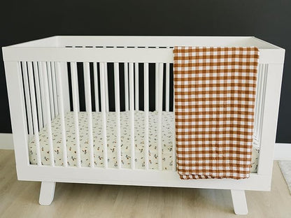 Cream Floral Muslin Crib Sheet by Mebie Baby, Soft and Breathable Bed Sheets for Babies, Modern Neutral Bedding for Cribs, Standard Crib Mattress Fitted Sheet, Great for Boy or Girl Room or Nursery
