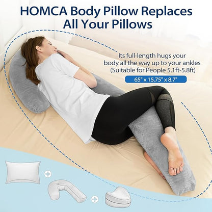 Body Pillows for Adults with Shredded Memory Foam, 65 inches Long Side Sleeper Pillow Full Body Pregnancy Pillows for Sleeping with Washable Pillowcase for Back, Hip, Knee, and Leg Relief