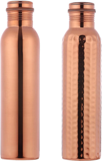 Set of 2 Pure Copper Water Bottles, UNLINED, UNCOATED and LACQURE FREE for Ayurvedic Health Benefits 1000 ML