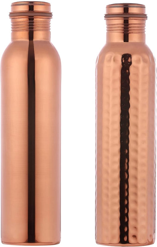 Set of 2 Pure Copper Water Bottles, UNLINED, UNCOATED and LACQURE FREE for Ayurvedic Health Benefits 1000 ML