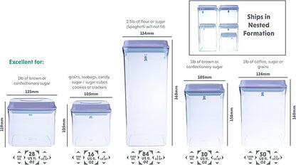 BopTop (5pc Set) Airtight Food Storage Container – Mechanical Silicone Seal Canister - BPA-Free Stackable - 2.5Qt/1.5Qt/.9Qt/.85Qt/.5Qt