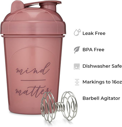 GOMOYO 2-Pack 20-Ounce Protein Shaker Bottle (Plum & Rose) | BPA Free, Dishwasher Safe Shaker Cups with Motivational Quotes for Gym, Running, Workout Supplements